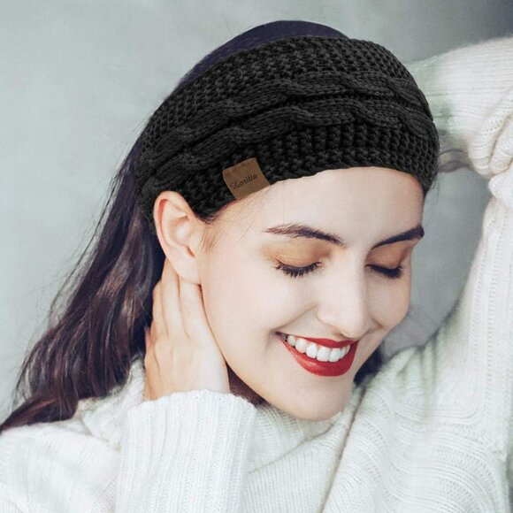 2 Pack Headbands for Women Winter Warm Cable Knit Ear Warmer Thick Head Wrap Fuz - Picture 4 of 6